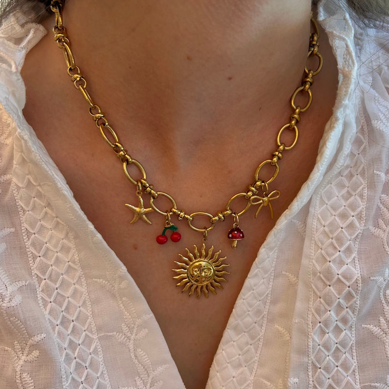 collier à charms en acier inoxydable doré