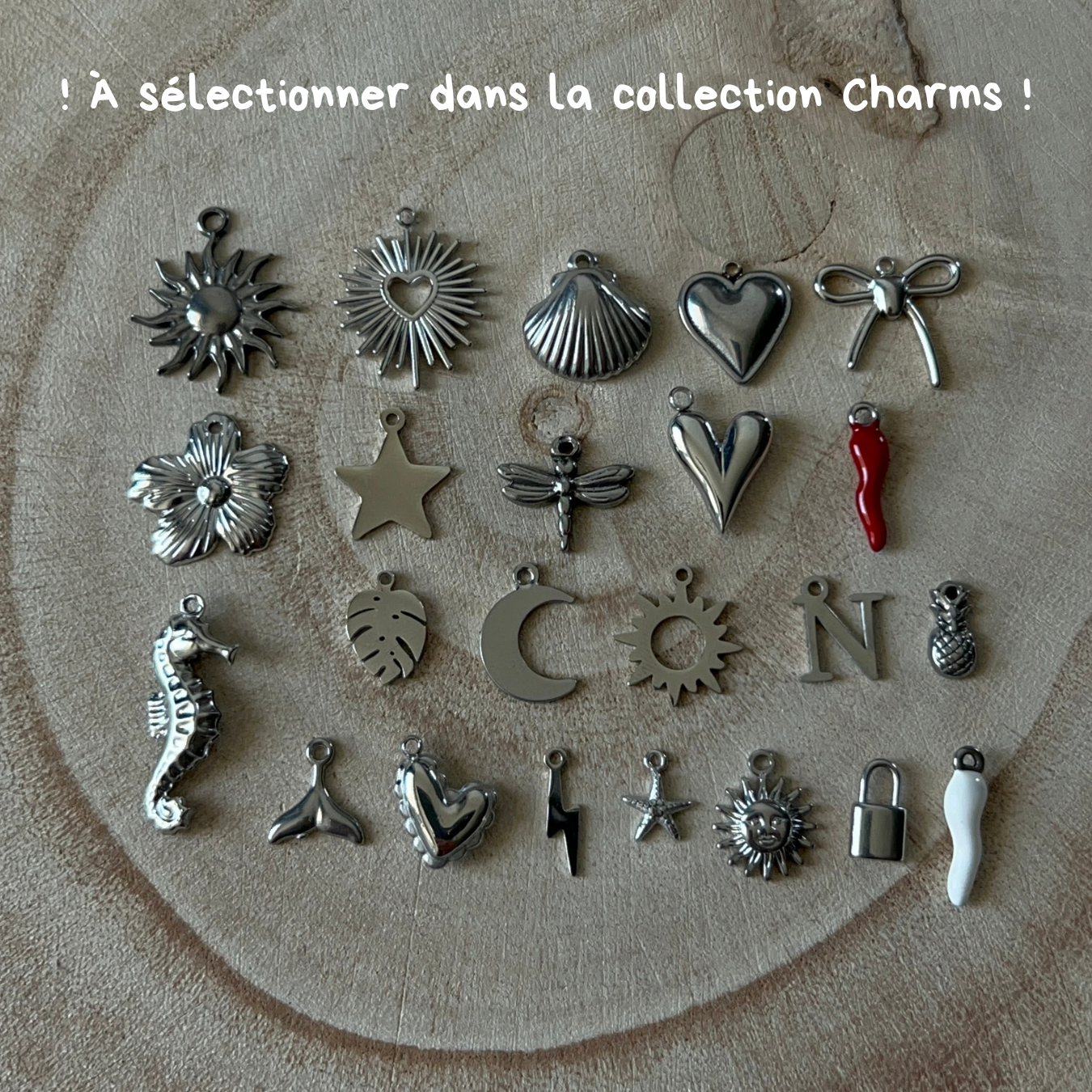 charms argenté en acier inoxydable