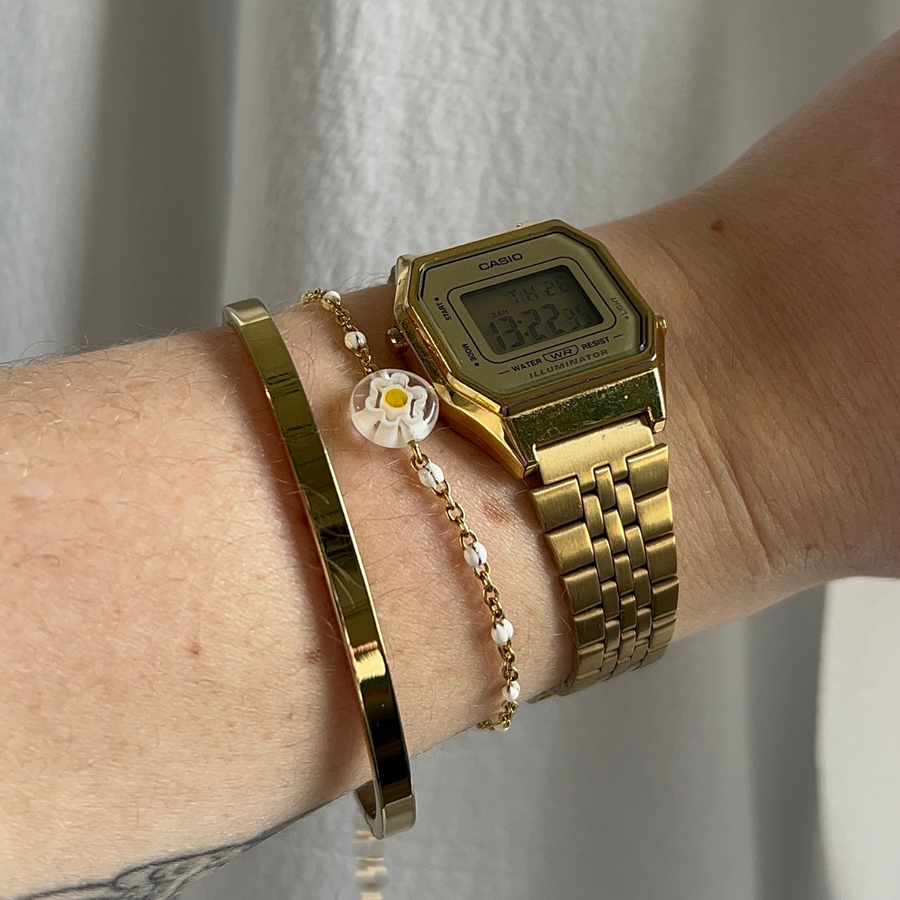 bracelet chaîne blanche avec perle millefiori blanche