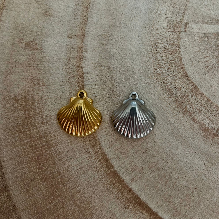 Deux charms coquillage en acier inoxydable doré et argenté pour bijou personnalisable          
