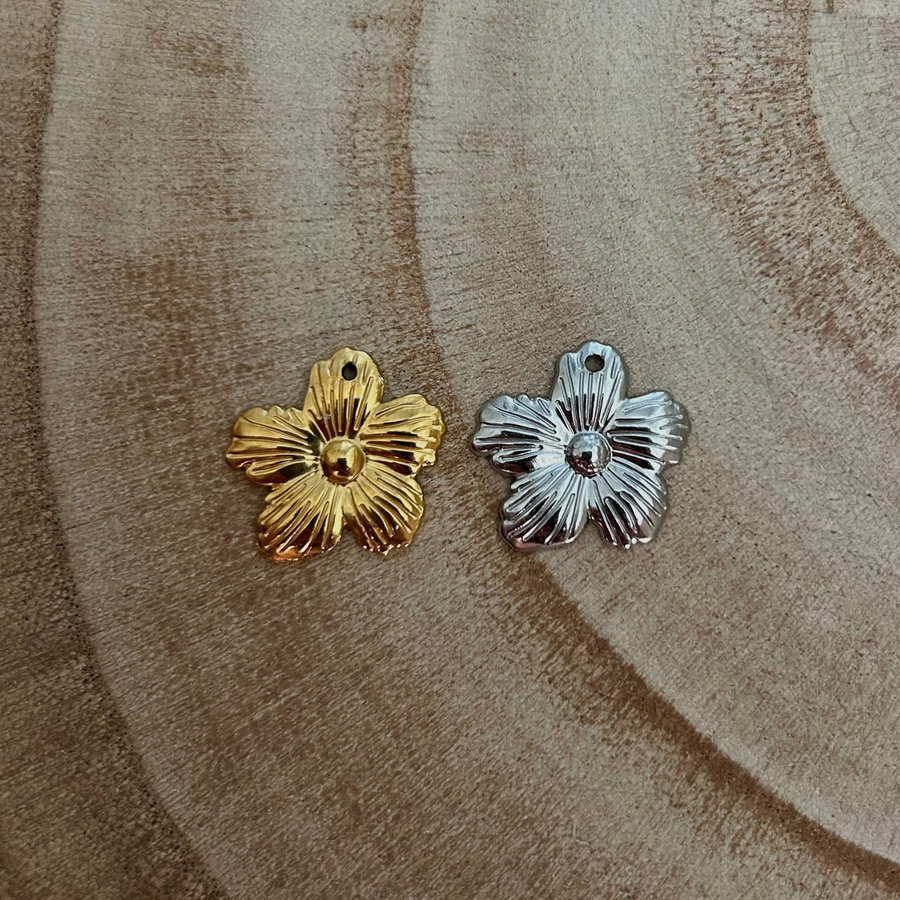 Deux charms fleur en acier inoxydable doré et argenté pour bijou personnalisable       