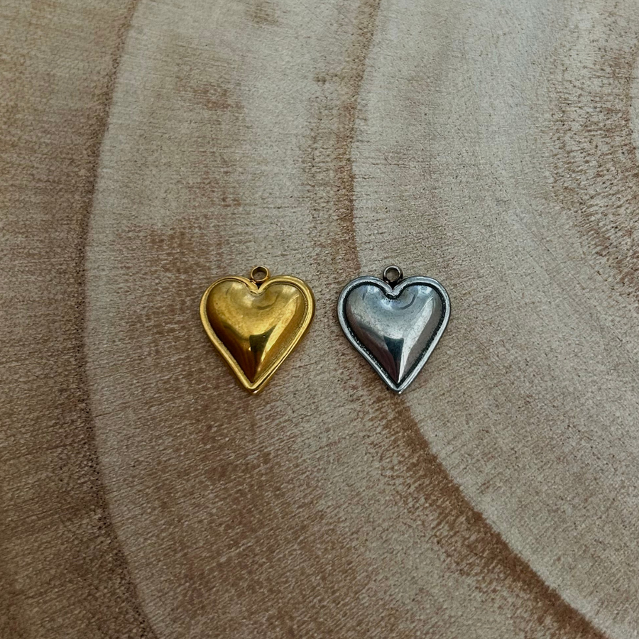 Deux charms coeur en acier inoxydable doré et argenté pour bijou personnalisable     
