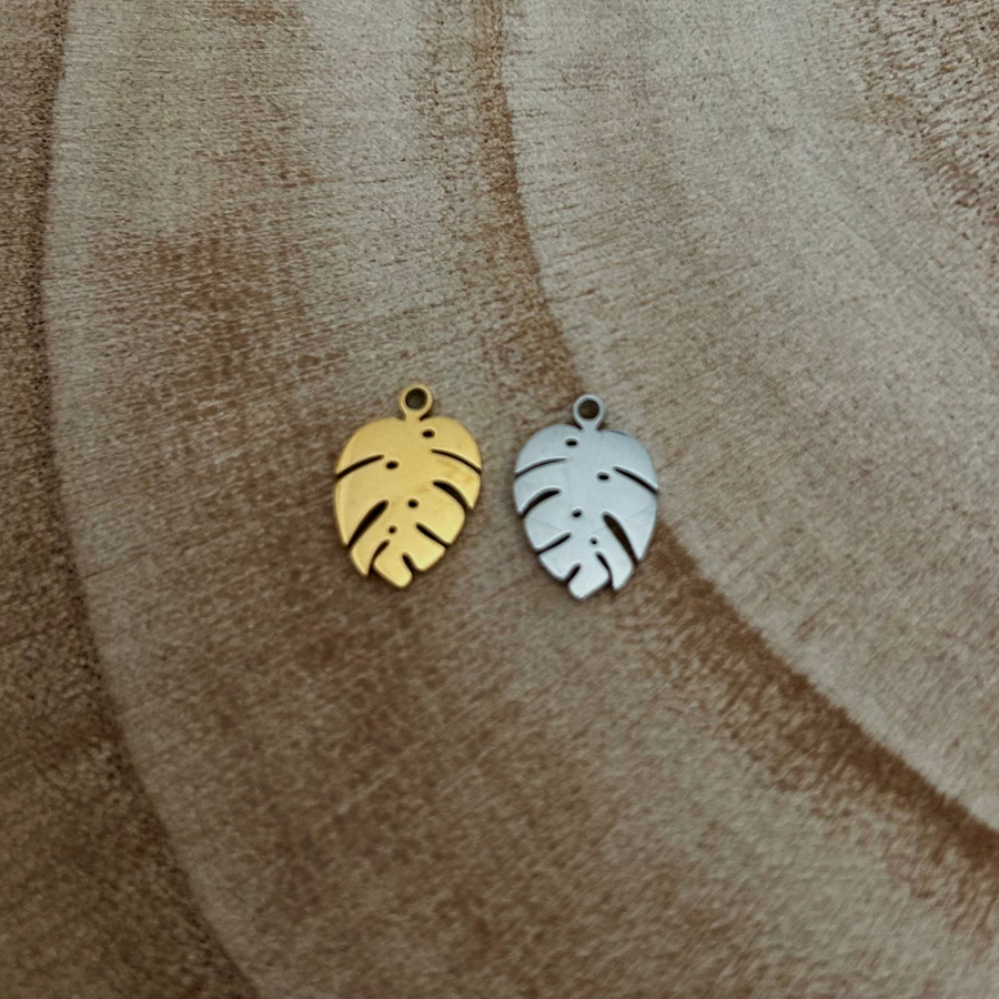 Deux charms feuille en acier inoxydable doré et argenté pour bijou personnalisable     