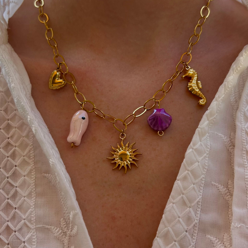 collier à charms en acier inoxydable doré 