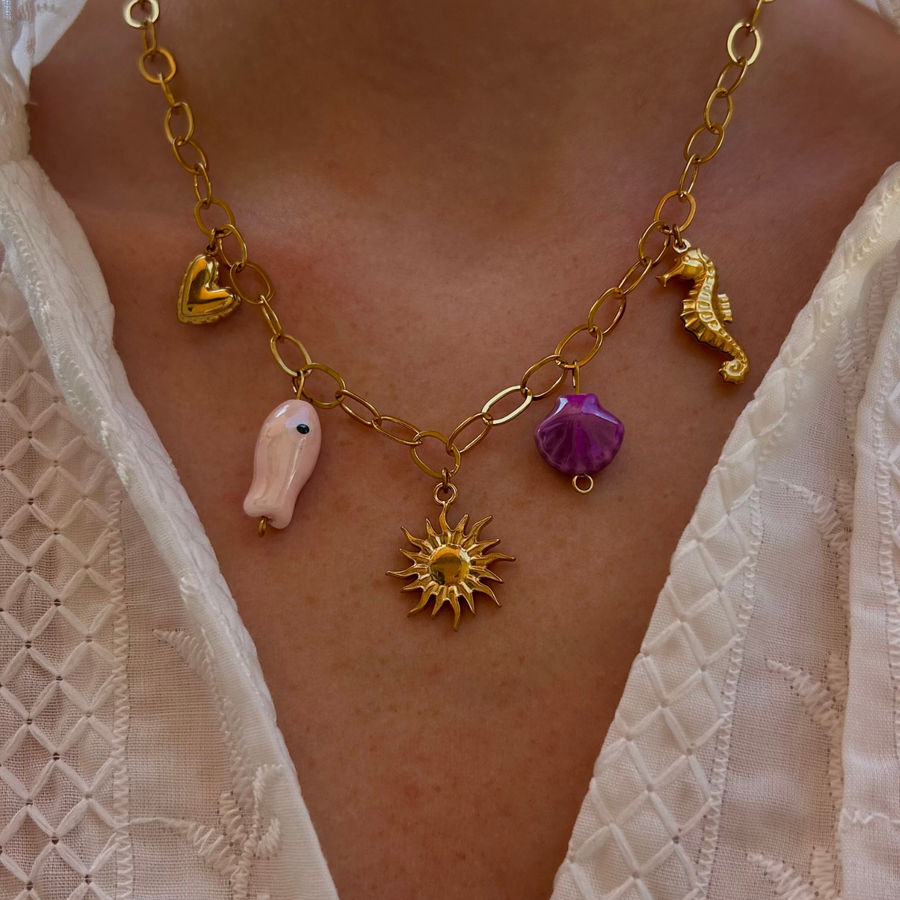 collier à charms en acier inoxydable doré 