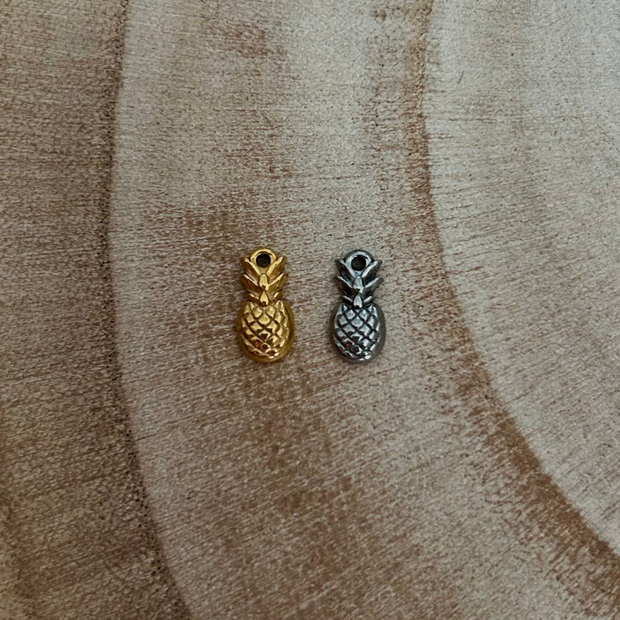 Deux charms ananas en acier inoxydable doré et argenté pour bijou personnalisable   