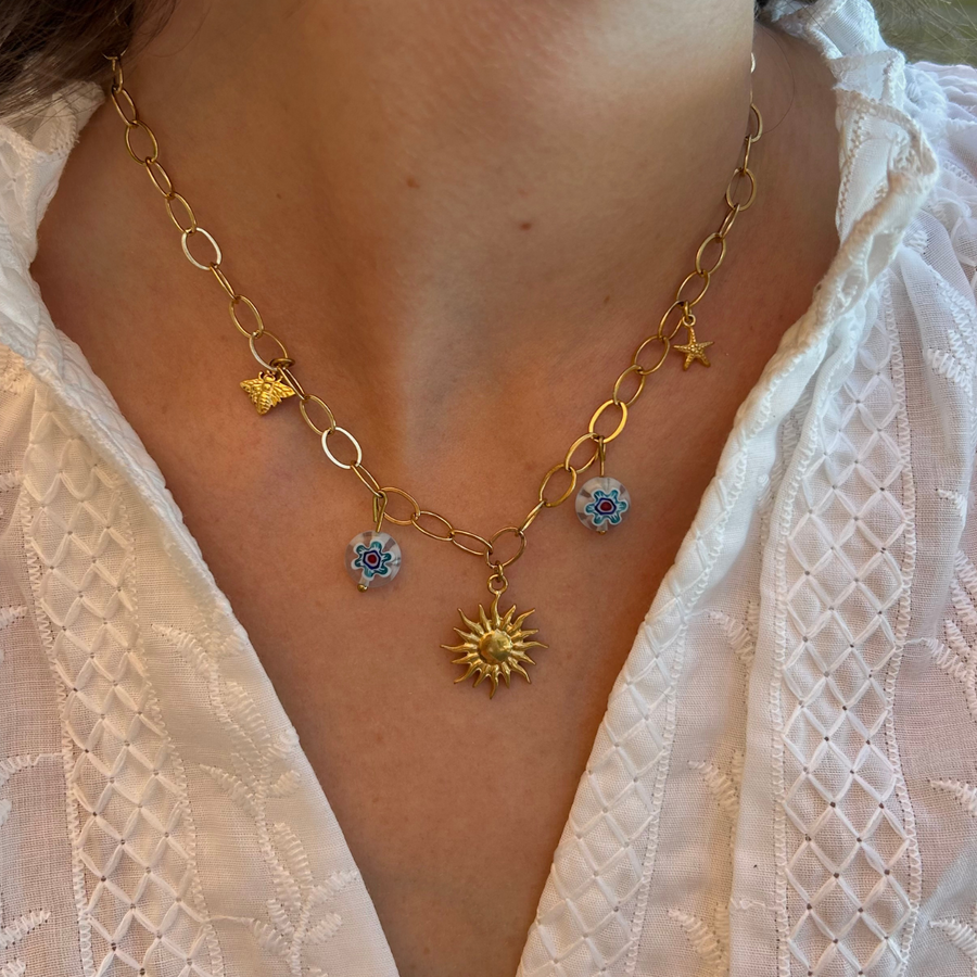 collier à charms en acier inoxydable doré 