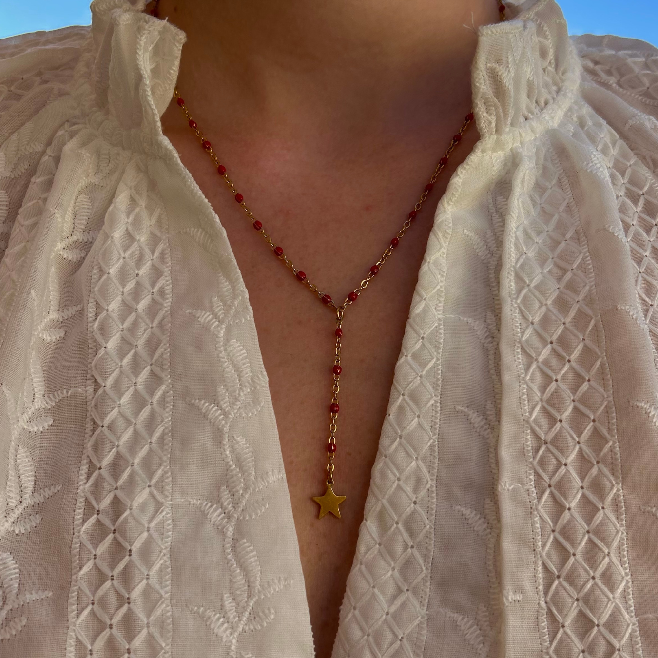 Sautoir à personnaliser avec charms, chaîne rouge en acier inoxydable