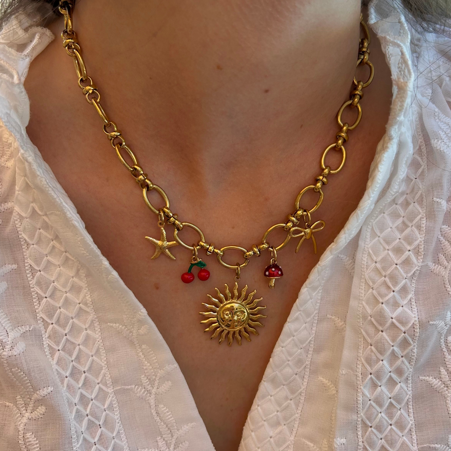 collier à charms en acier inoxydable doré