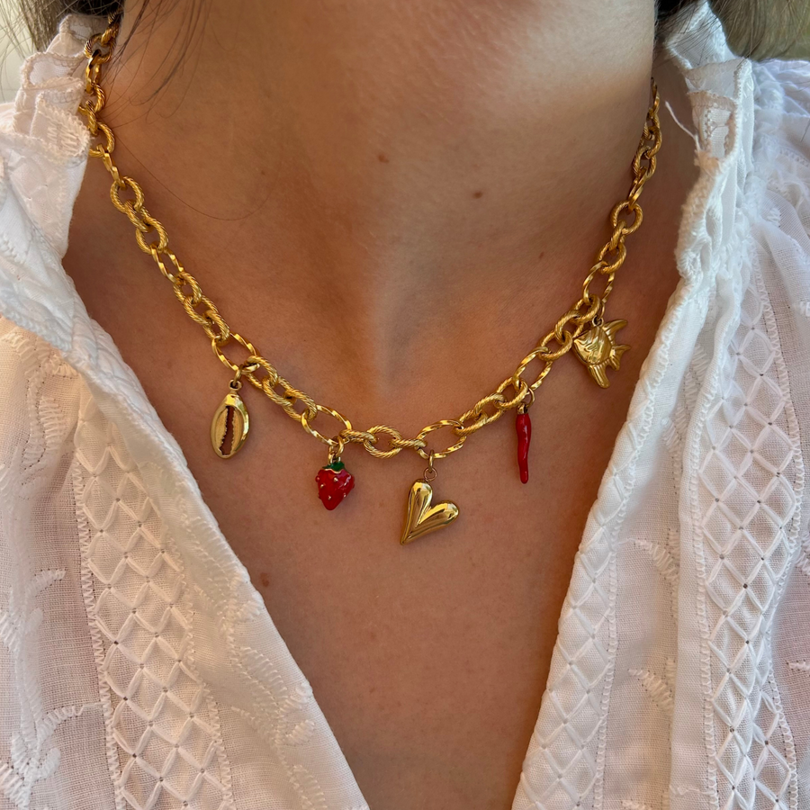 collier à charms en acier inoxydable doré