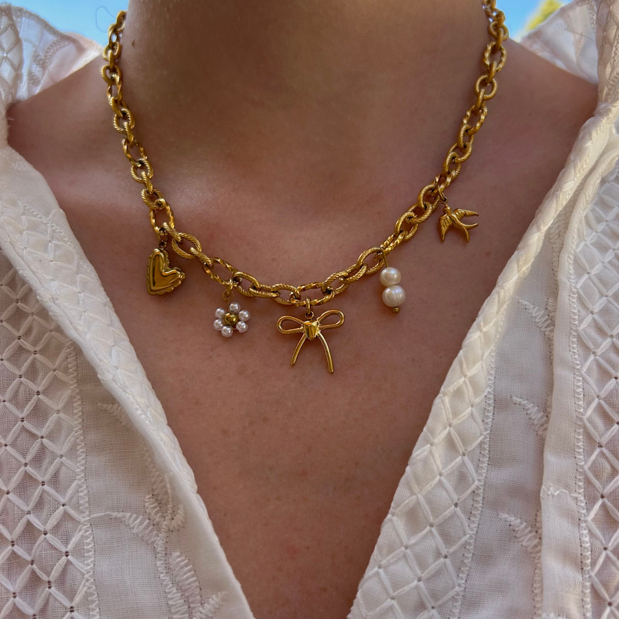 collier à charms en acier inoxydable doré