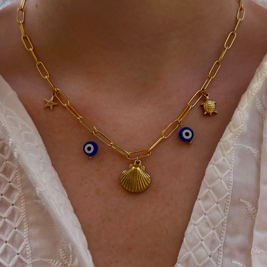 collier à charms en acier inoxydable doré