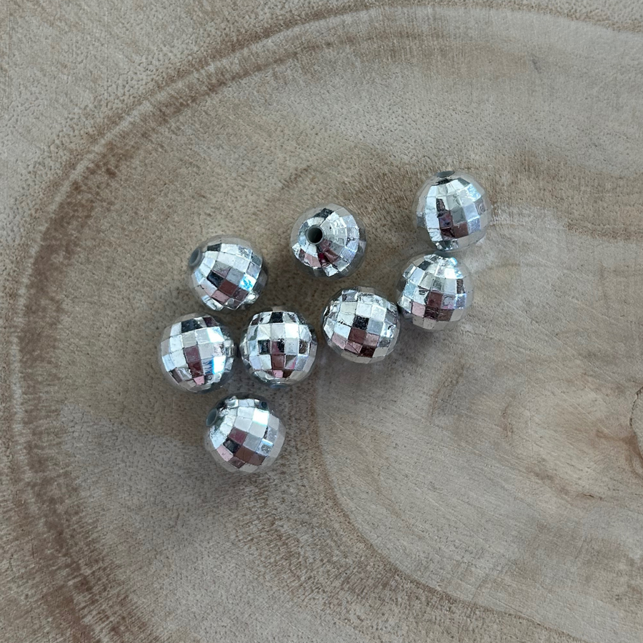 Charm boule de disco en acier inoxydable argenté pour bijou personnalisable 
