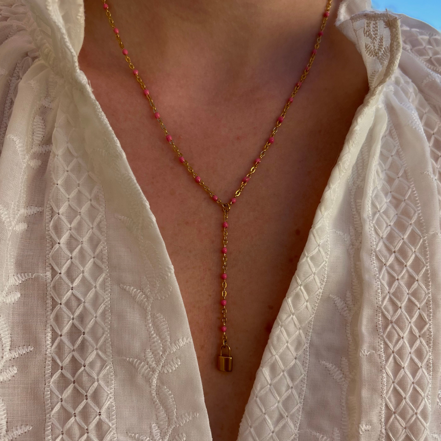 Sautoir à personnaliser avec charms, chaîne rose en acier inoxydable