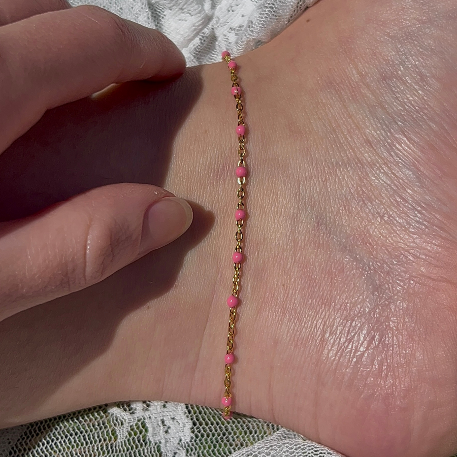 chaîne de cheville rose en acier inoxydable doré