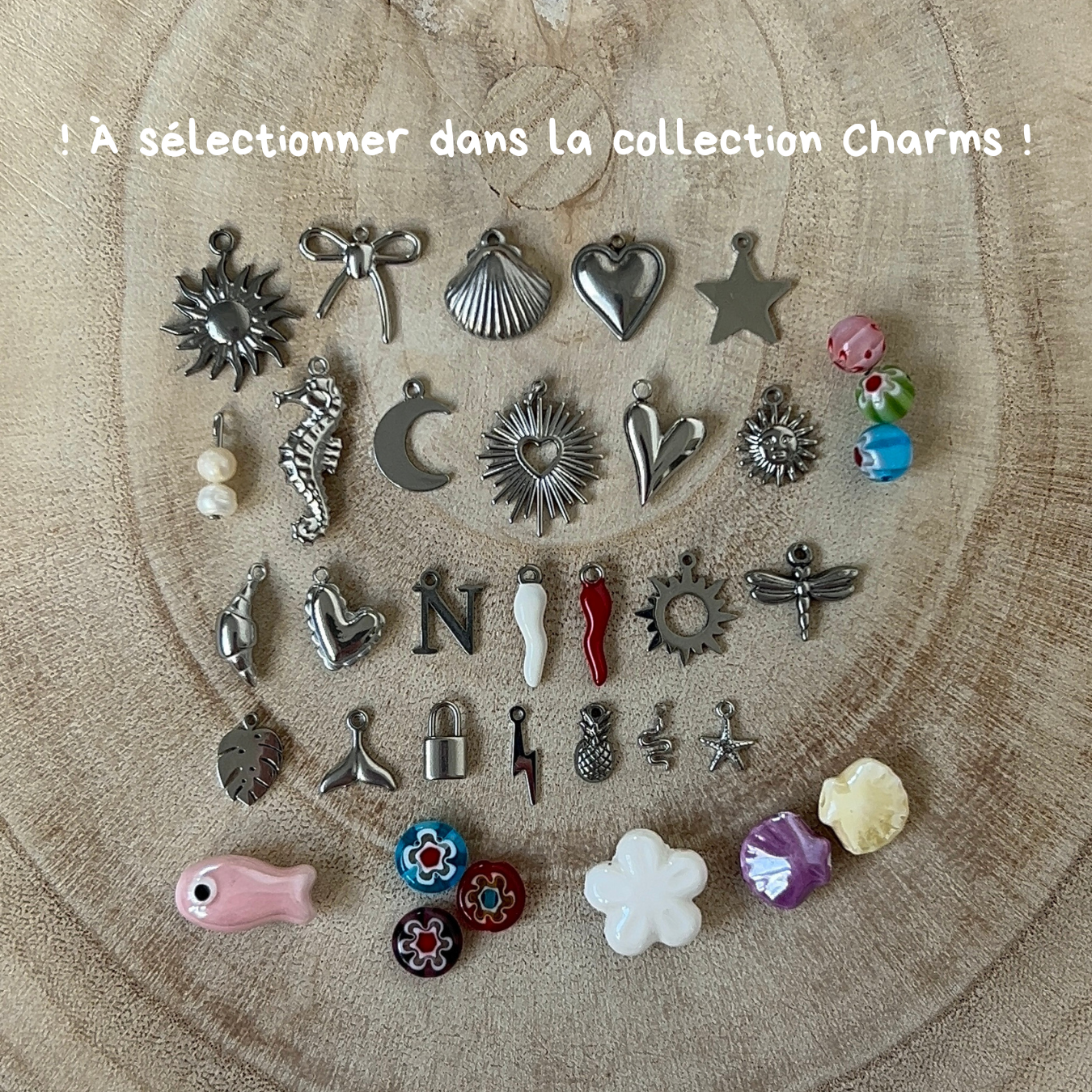 charms argenté en acier inoxydable 
