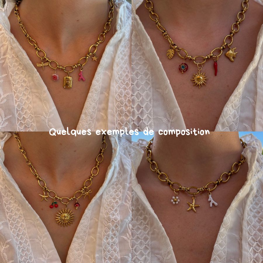 exemple de collier à charms en acier inoxydable doré