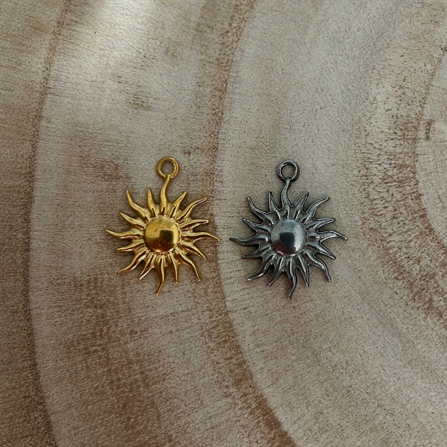 Deux charms soleil en acier inoxydable doré et argenté pour bijou personnalisable