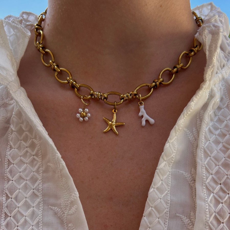 collier à charms en acier inoxydable doré