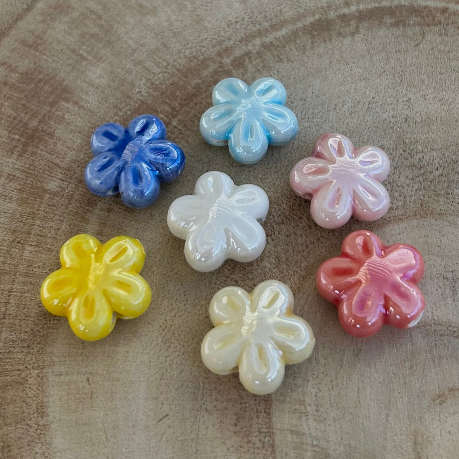 7 Charms fleur en céramique et en acier inoxydable doré et argenté pour bijou personnalisable
