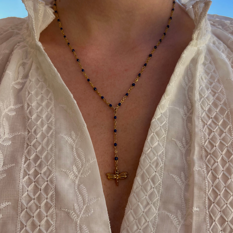 Sautoir à personnaliser avec charms, chaîne bleue en acier inoxydable