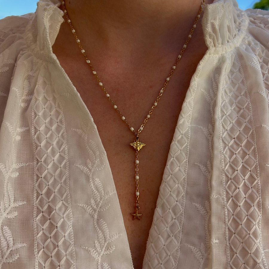 Sautoir à personnaliser avec charms, chaîne blanche en acier inoxydable