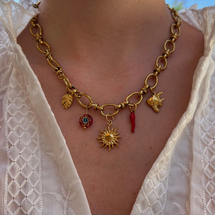 collier à charms en acier inoxydable doré