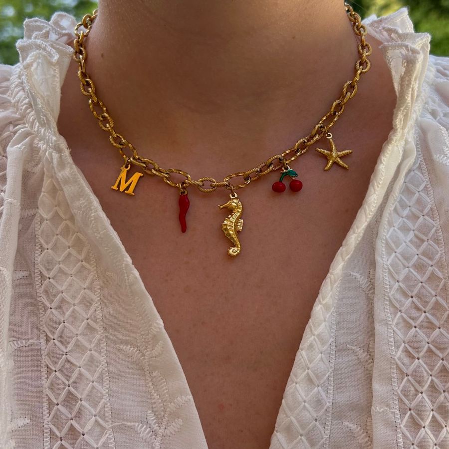 collier à charms en acier inoxydable doré