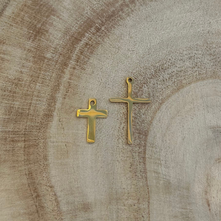 Deux charms croix en acier inoxydable doré pour bijou personnalisable    