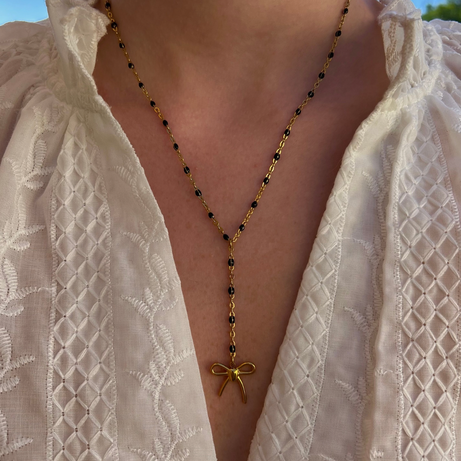 Sautoir à personnaliser avec charms, chaîne noir en acier inoxydable